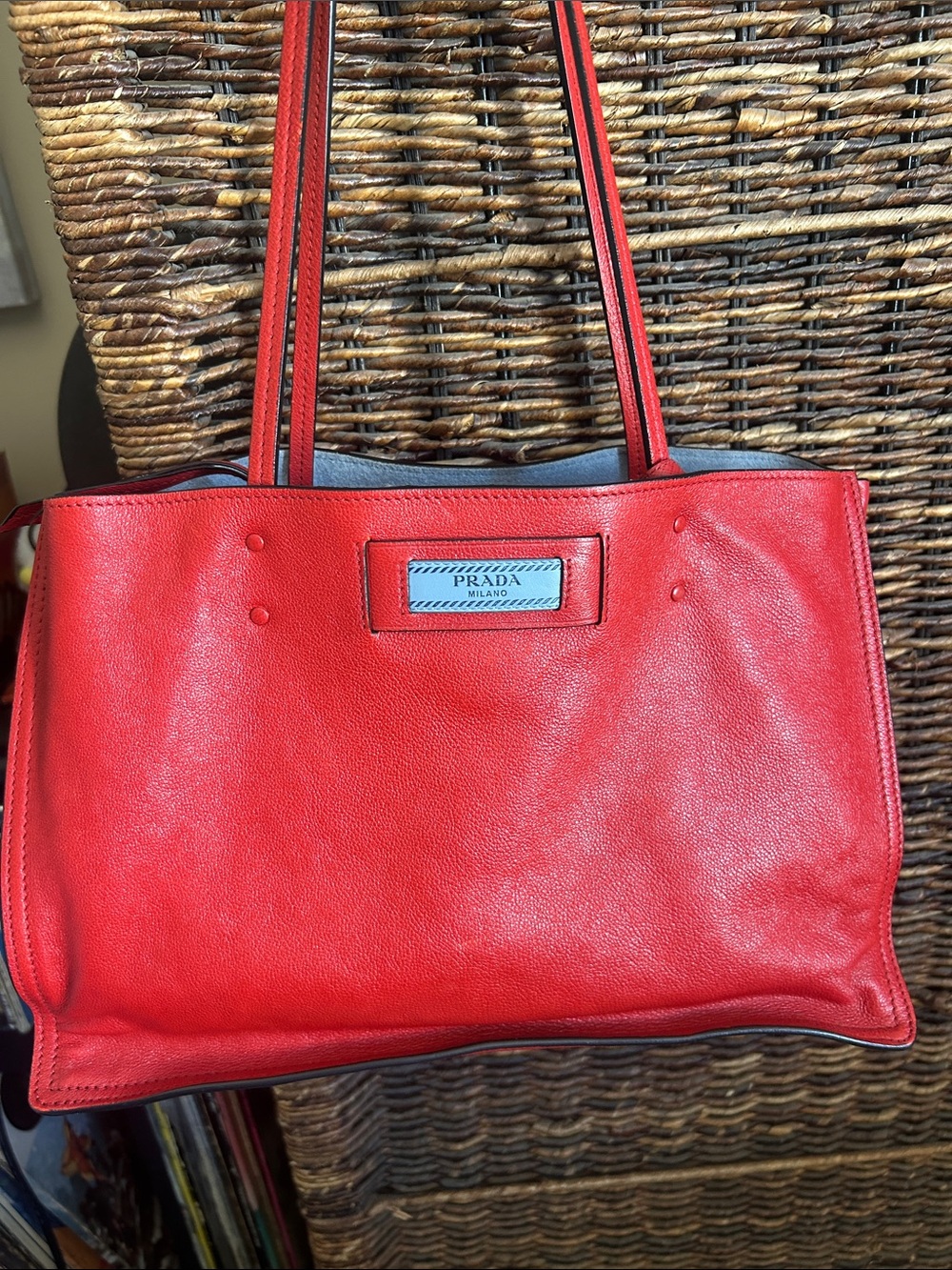 Prada Red Etiquette tote in Glacé calf leather GUC Retails $2200 with COA - Picture 5 of 17